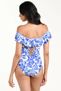 Botanical Brocade Off Shoulder Ruffle One Piece
